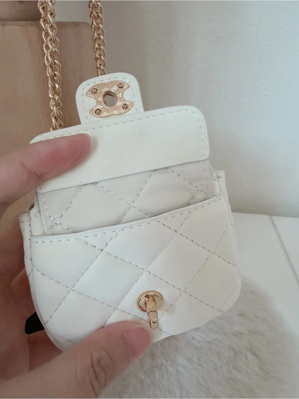 White Quilted Mini Bag Charm